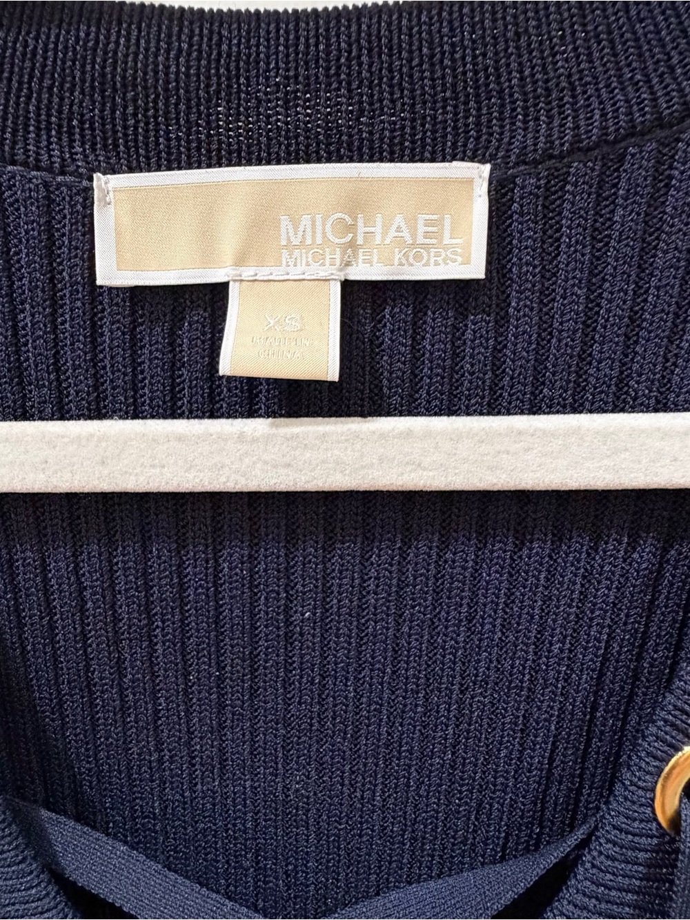 Michael Kors Navy Ribbed Lace-Up Long Sleeve Knit Dress - Picture 3 of 5